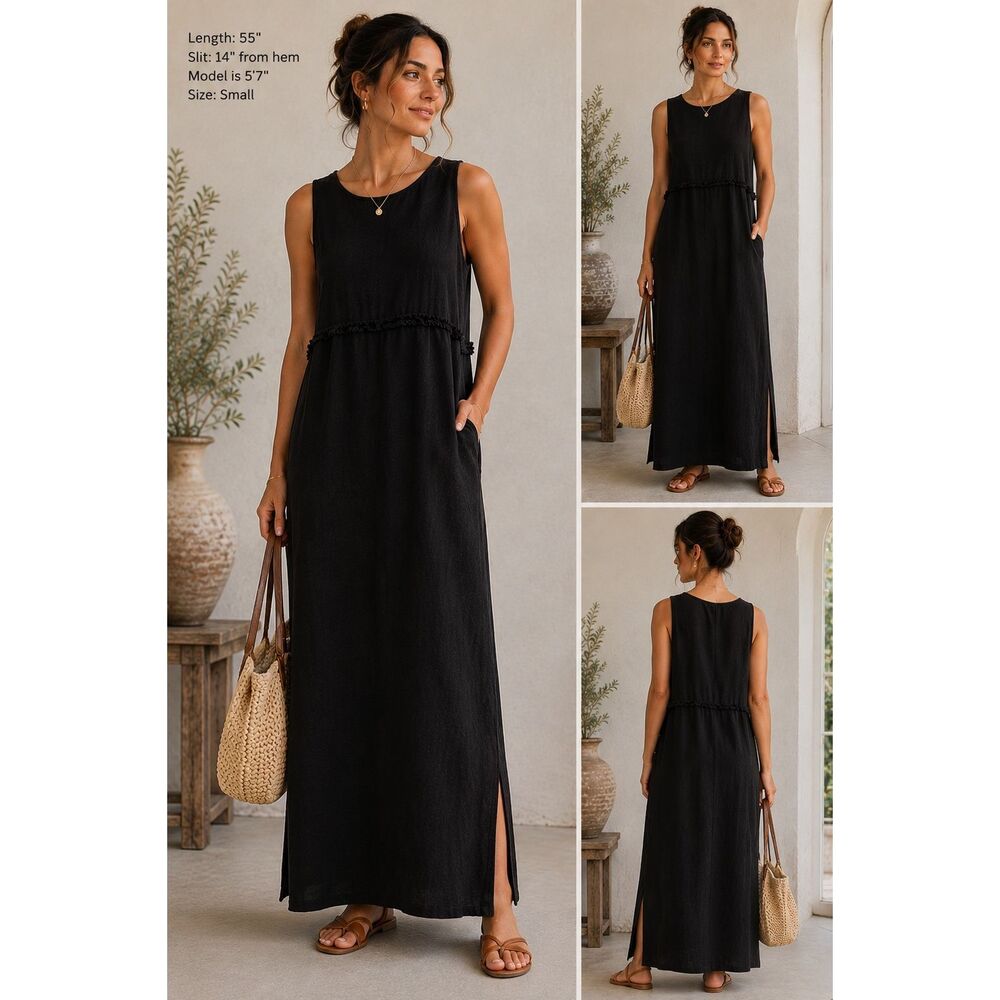 Vintage I.V.Y. 100% Linen Midi Dress Size XL natural fiber minimalist